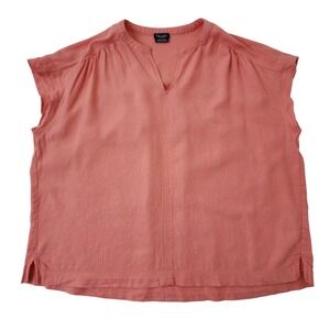 Splendid Womens XXL Coral Pink Linen Blend Split Neck Cap Sleeve Blouse Top